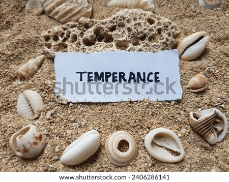 Temperance text on beach sand background.