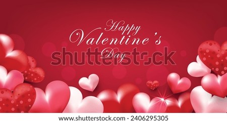 Valentines day realistic 3d hearts vector background. Happy valentines day greeting card banner design