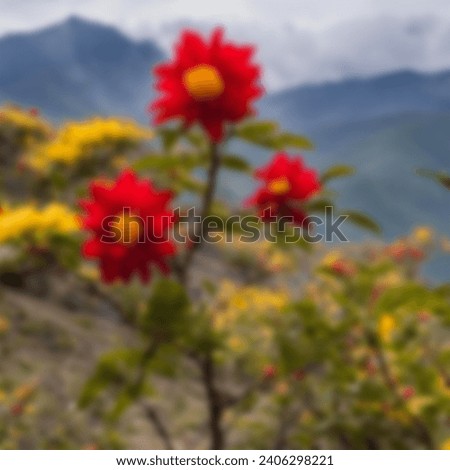 abstract blurred of the tree red and yellow flowers on mountain 