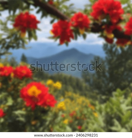 abstract blurred of the tree red and yellow flowers on mountain 