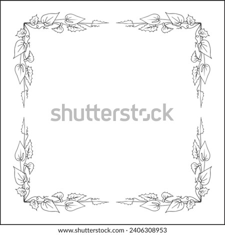 Black and white frame with tropical leaves, decorative corners for greeting cards, banners, business cards, invitations, menus. Isolated vector illustration.