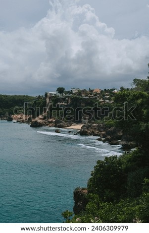 Beautiful view of the houses on the shore of the island. Sightseeing view of the rocky shore