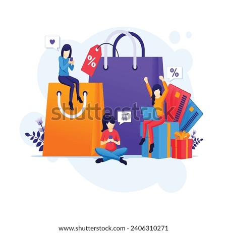 Free vector female friends enjoying shopping together. Vector Illustration. Shopping vectors.