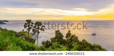 Sunset Laem Phromthep. Background images and pictures of sunset viewpoints. Twilight. The most famous tourist attraction in Phuket, Thailand.