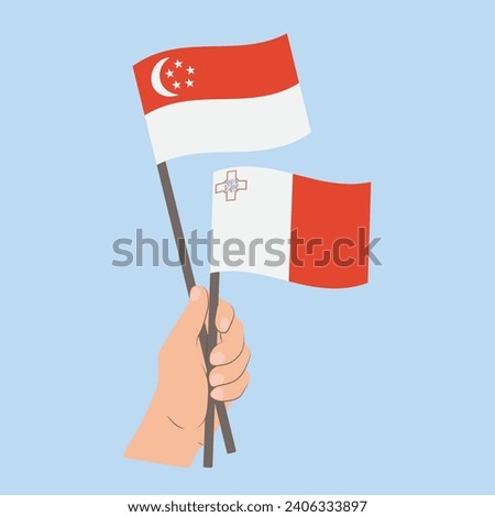 Flags of Singapore and Malta, Hand Holding flags