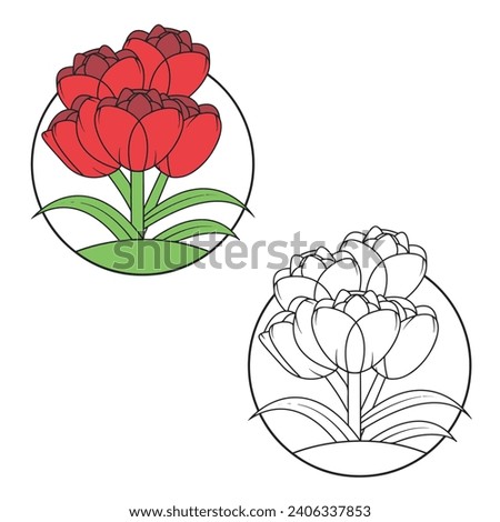 a bouquet of tulips in the midst of their bloom. Simple Design Outline Style. You can give color you like. Vector Illustrations