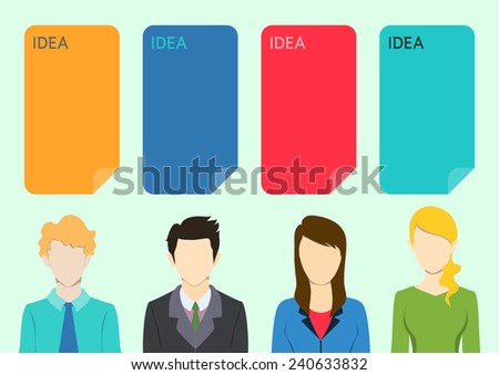 Business brainstorm with people silhouettes and idea speech boxes.