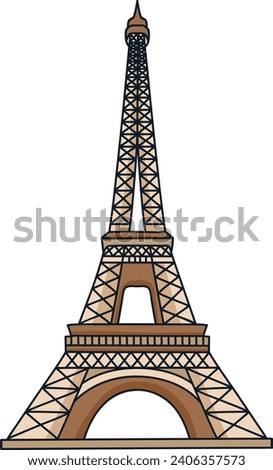 Detailed colorful flat drawing of the French historical landmark monument of the EIFFEL TOWER, PARIS