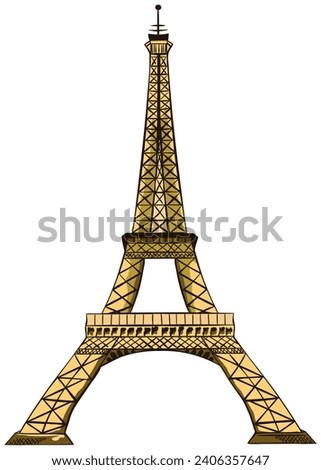Detailed sketched flat drawing of the French historical landmark monument of the EIFFEL TOWER, PARIS