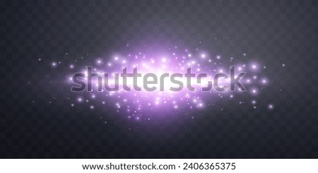 Purple horizontal lens flare. Sun flash with rays or gold spotlight and bokeh. Purple glow flare light effect. Vector illustration.