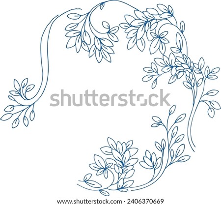 Wreath (composition) of graceful, thin, curved botanical graphic elements on a white background.Digital Illustration ideal for wedding design,textiles