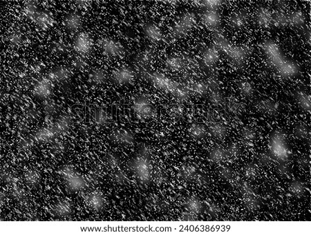 Realistic heavy snowfall overlay isolated in black background abstract. Snow falls at night with bokeh and 3d depth, Blizzard, snowflakes on black background. Falling down real snowflakes
