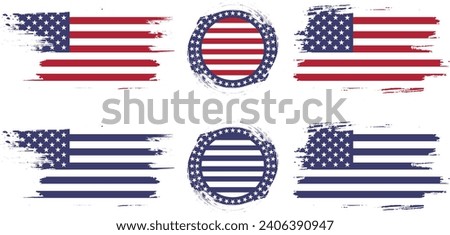 USA flag on button, Round textured badge with the silhouette of the flag of America, USA grunge flag