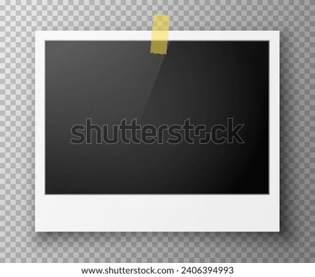 Realistic wide photo frame on transparent background. Vector illustration of a beautiful photo frame or Polaroid style photo. Vector EPS 10.
