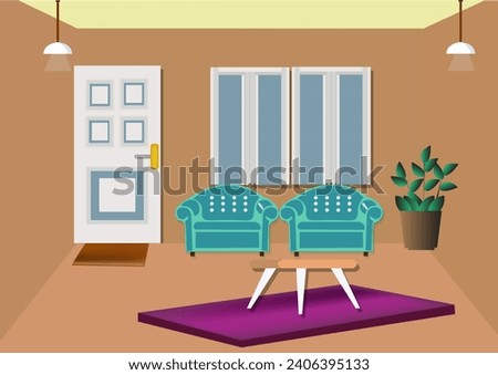 Living room interior scene with furniture and living room decoration, drawing room with sofa and table