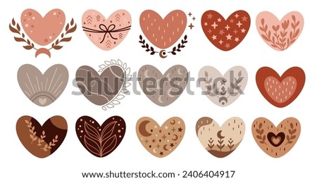 Boho heart clipart. Valentines day clip art. Valentine hearts in cartoon flat style. Bohemian love illustration