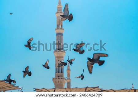 Saudi Arabia, al-Medina al-munawwarah, and the Holy Mosque, A Spiritual Journey through Masjid Nabawi, and the Holiness of Islamic Heritage. Royalty-Free Stock Photo #2406424909