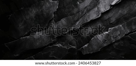 Dramatic Black Charcoal Stone Texture - Wide Angle View of Natural Slate with Subtle Marbled Patterns