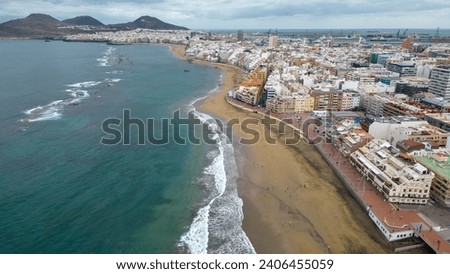 Panorama of the famous Las Canteras beach in Gran Canaria. Las Palmas Royalty-Free Stock Photo #2406455059