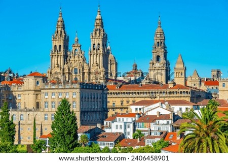 Panorama view of the Cathedral of Santiago de Compostela in Spain. Royalty-Free Stock Photo #2406458901