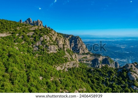 Rock formations at Parc Natural de la Muntanya de Montserrat in Spain.