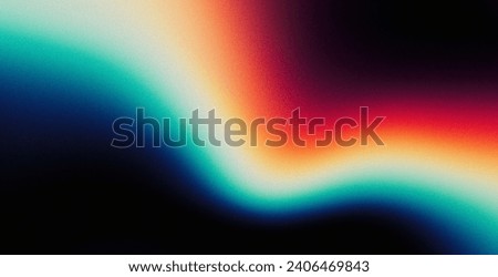 Vibrant orange teal white psychedelic grainy gradient color flow wave on black background, music cover dance party poster design Royalty-Free Stock Photo #2406469843