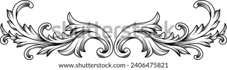 Vintage Baroque element. Arabesque frame engraving ornament. Flourish ornament leaf engraved retro pattern decorative design. Black and white filigree calligraphic vector Royalty-Free Stock Photo #2406475821