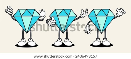 Diamond set mascot of 70s groovy. Collection of cartoon,retro, groovy characters. Vector illustration.