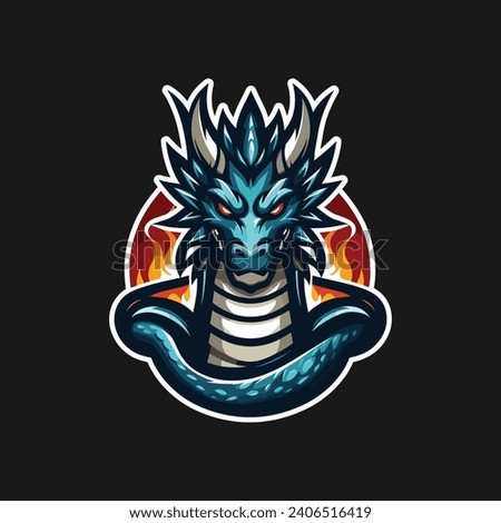BLUE DRAGON MASCOT LOGO VECTOR  IN BLUE, RED, YELLOW, GREY, DEEP BLUE AND WHITE WITH BLACK BACKGROUND
