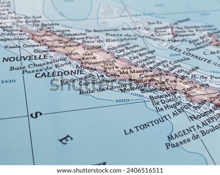 Map of New Caledonia, world tourism, travel destination Royalty-Free Stock Photo #2406516511