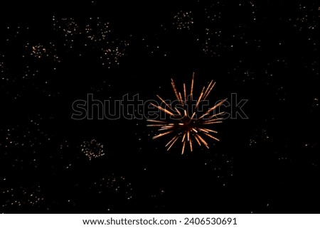 Fireworks shine brightly among the stars in the sky.