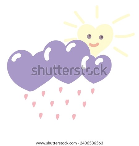 Rain of hearts and a heart shaped sun. Cute picture in bed colors, can be used for Valentines Day design or childrens design. 