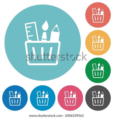 Drawing tools outline flat white icons on round color backgrounds Royalty-Free Stock Photo #2406539561