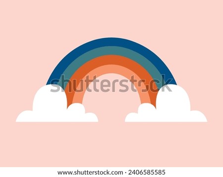 Cute illustration with rainbow and cloud in flat graphic style. Hippie groovy clip art in 60's, 70's style for sticker, icon, badge, card, banner, baby shower. Abstract icon.
