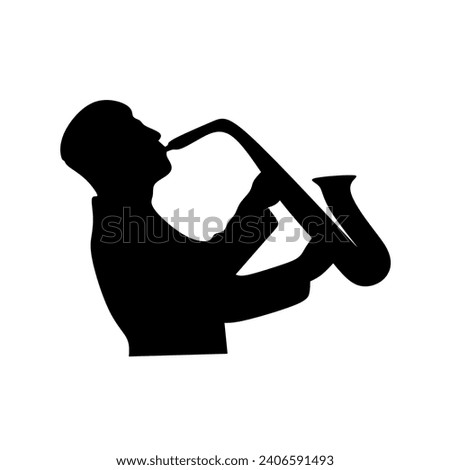 silhouette of a person with a saxophone on a white background