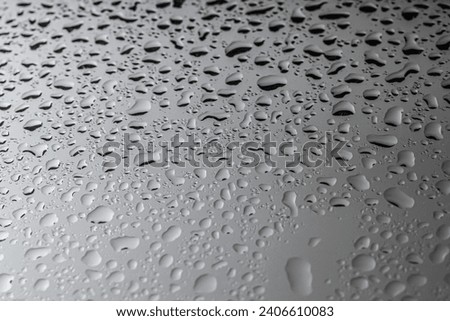 Drops of water on a color background. Selective focus. Gray.