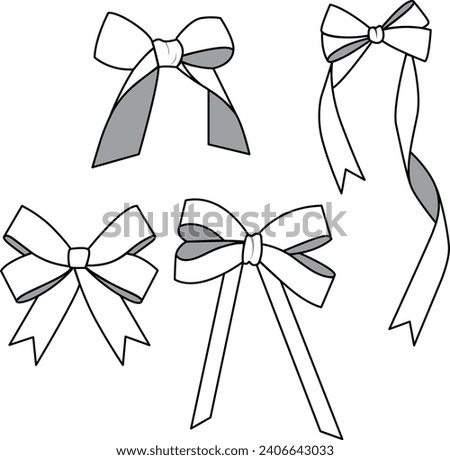 Fashion Accessory Bows, Ribbon Bows Set Fashion Illustration,  CAD, Technical Drawing, Flat Drawing
