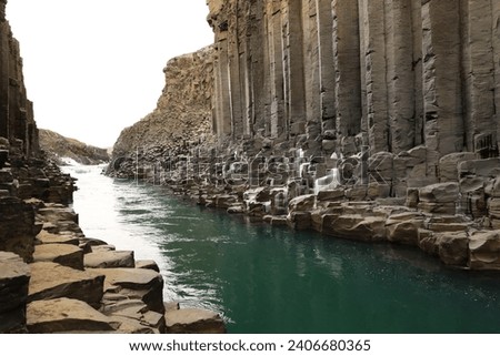 Stuðlagil is a ravine in Jökuldalur in the municipality of Múlaþing, in the Eastern Region of Iceland. It is known for its columnar basalt rock formations and the blue-green water that runs through it