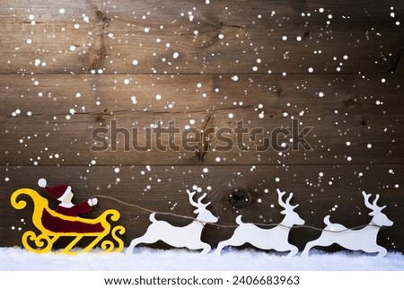 santa claus sled reindeer snow copy space snowflakes