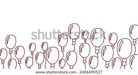 Vector. Festive horizontal banner with copy space for text. Hand drawn oval balloons. Fun outline drawing. Background for birthday parties, greeting cards, Valentine's Day and other advertising items.