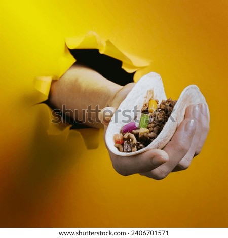 close up hand holding taco. Resolution and high quality beautiful photo