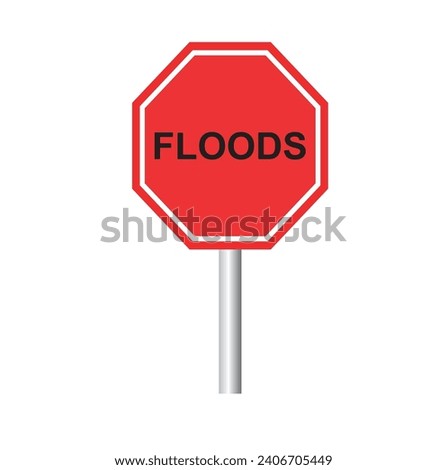 flood, heavy rain warning, red vector icon