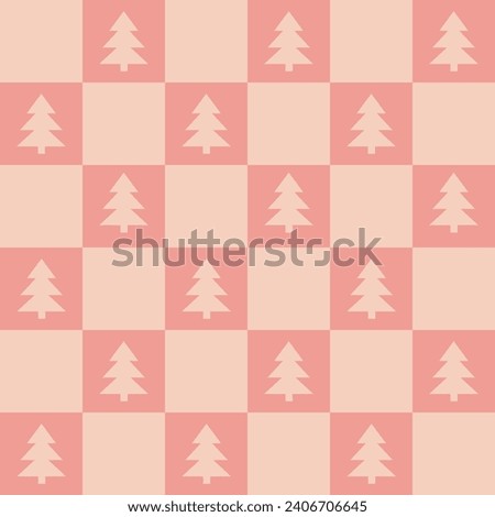 Cute retro vintage Christmas tree Checkerboard Y2K seamless pattern vector background. Abstract festive red and pink texture wallpaper with Xmas tree icon silhouette, modern trendy textile design Royalty-Free Stock Photo #2406706645
