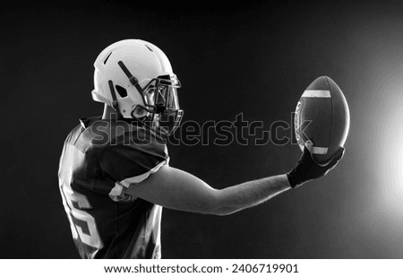 American football player banner for ads. Photo for a sports magazine or website. Picture for betting advertisement.