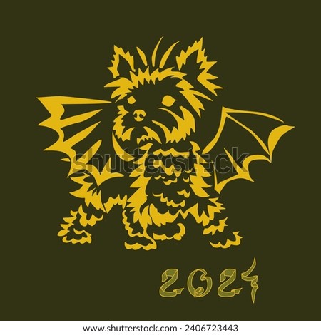 New Year card with 2024 year of the dragon! Chinese horoscope symbol. Golden earth dragon logo
