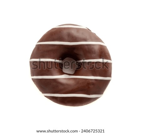Chocolate Doughnuts Isolated, Brown Donuts with White Stripes, Cocoa Doughnuts on White Background Royalty-Free Stock Photo #2406725321