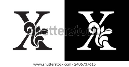 letter paper X. flower  letters. Vintage ornament initial Alphabet. Logo vector 
