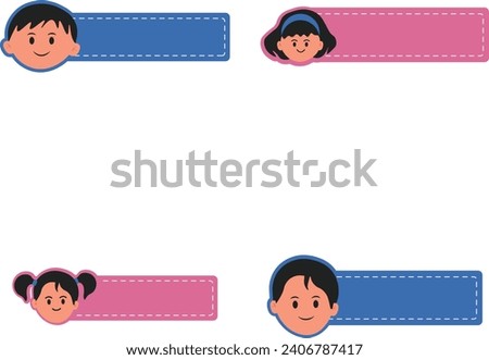 Cute Label Name Tag With Different Character. Vector Icon Set.