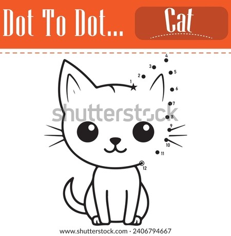 Dot to dot educational game and Coloring book of cat animals cartoon for preschool kids activity and handwriting practice worksheet