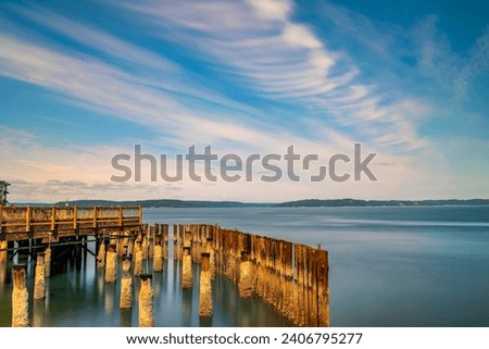 The Landscapes of coast and pier with long exposure shot in Tacoma.